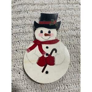 Hand Painted Wooden Snowman Wall Decor Primitive Holiday Wood Art Christmas VTG